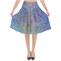 Colorful Pattern Blue And Purple Colormix Flared Midi Skirt