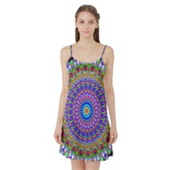 Colorful Purple Green Mandala Pattern Satin Night Slip by paulaoliveiradesign