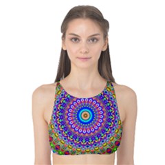 Colorful Purple Green Mandala Pattern Tank Bikini Top by paulaoliveiradesign