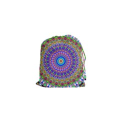 Colorful Purple Green Mandala Pattern Drawstring Pouches (xs) 