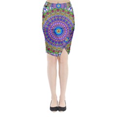 Colorful Purple Green Mandala Pattern Midi Wrap Pencil Skirt