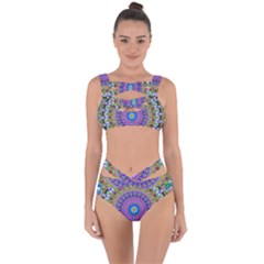 Colorful Purple Green Mandala Pattern Bandaged Up Bikini Set  by paulaoliveiradesign