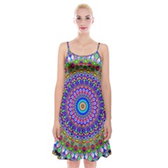 Colorful Purple Green Mandala Pattern Spaghetti Strap Velvet Dress by paulaoliveiradesign