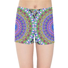 Colorful Purple Green Mandala Pattern Kids Sports Shorts