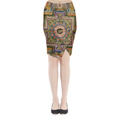 Asian Art Mandala Colorful Tibet Pattern Midi Wrap Pencil Skirt by paulaoliveiradesign