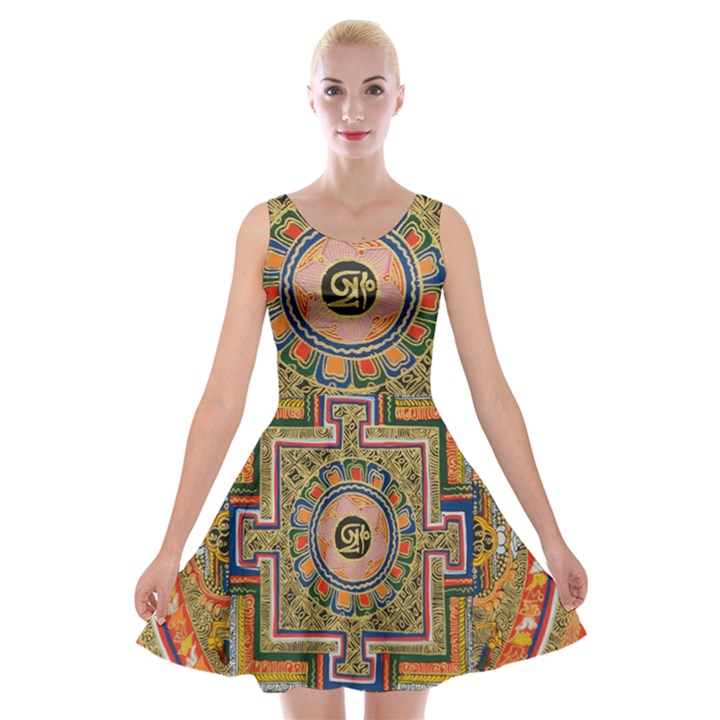 Asian Art Mandala Colorful Tibet Pattern Velvet Skater Dress