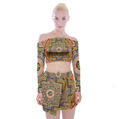 Asian Art Mandala Colorful Tibet Pattern Off Shoulder Top With Skirt Set