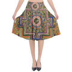 Asian Art Mandala Colorful Tibet Pattern Flared Midi Skirt by paulaoliveiradesign