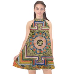 Asian Art Mandala Colorful Tibet Pattern Halter Neckline Chiffon Dress  by paulaoliveiradesign