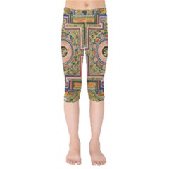 Asian Art Mandala Colorful Tibet Pattern Kids  Capri Leggings 