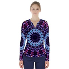 Kaleidoscope Mandala Purple Pattern Art V-neck Long Sleeve Top