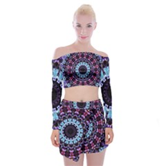 Kaleidoscope Mandala Purple Pattern Art Off Shoulder Top With Skirt Set