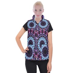 Kaleidoscope Mandala Purple Pattern Art Women s Button Up Puffer Vest by paulaoliveiradesign