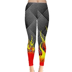 Black & Red Fire Tribal Damask Leggings  by PattyVilleDesigns