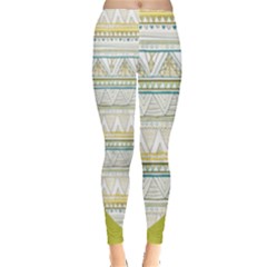 Yellow Green Tribal Pattern Leggings  by PattyVilleDesigns