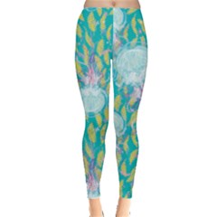 Teal & Yellow Jellyfish Pattern Leggings  by PattyVilleDesigns