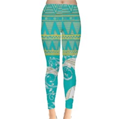 Teal Tribal & Dolphin Pattern Leggings  by PattyVilleDesigns