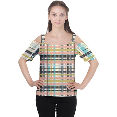 Plaid Pattern Cutout Shoulder Tee by linceazul