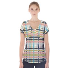 Plaid Pattern Short Sleeve Front Detail Top by linceazul