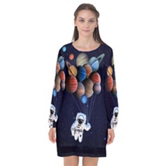 Planets  Long Sleeve Chiffon Shift Dress  by Valentinaart