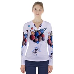 Planets  V-neck Long Sleeve Top