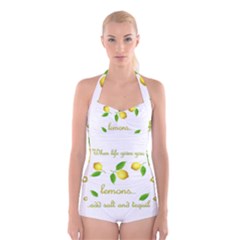 When Life Gives You Lemons Boyleg Halter Swimsuit  by Valentinaart