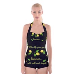 When Life Gives You Lemons Boyleg Halter Swimsuit  by Valentinaart