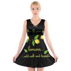 When Life Gives You Lemons V-neck Sleeveless Skater Dress by Valentinaart