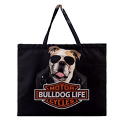 Bulldog biker Zipper Large Tote Bag