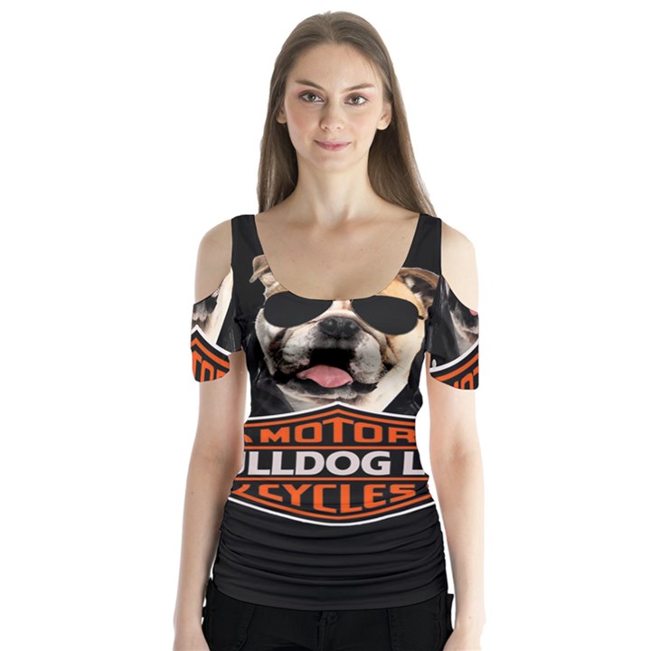 Bulldog biker Butterfly Sleeve Cutout Tee 