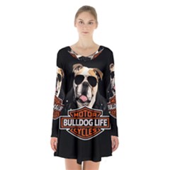 Bulldog biker Long Sleeve Velvet V-neck Dress