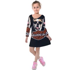 Bulldog biker Kids  Long Sleeve Velvet Dress