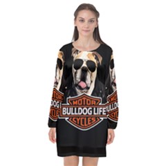 Bulldog biker Long Sleeve Chiffon Shift Dress 