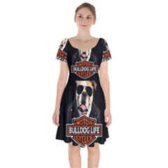 Bulldog Biker Short Sleeve Bardot Dress by Valentinaart