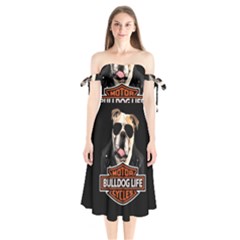 Bulldog biker Shoulder Tie Bardot Midi Dress