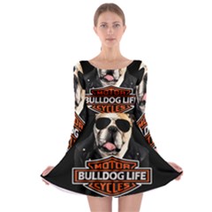 Bulldog Biker Long Sleeve Skater Dress by Valentinaart