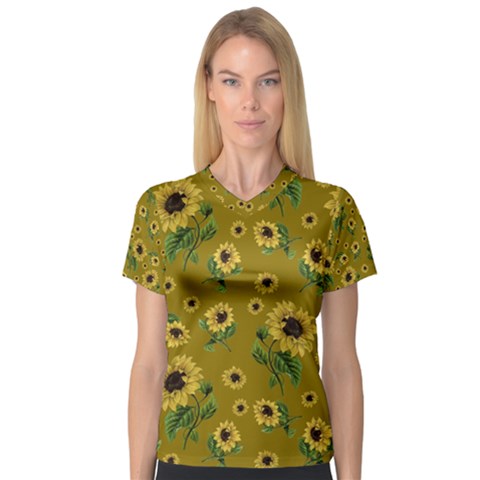 Sunflowers Pattern V-neck Sport Mesh Tee by Valentinaart