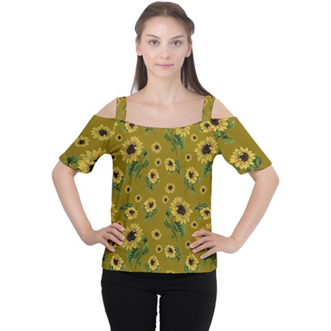 Sunflowers Pattern Cutout Shoulder Tee by Valentinaart