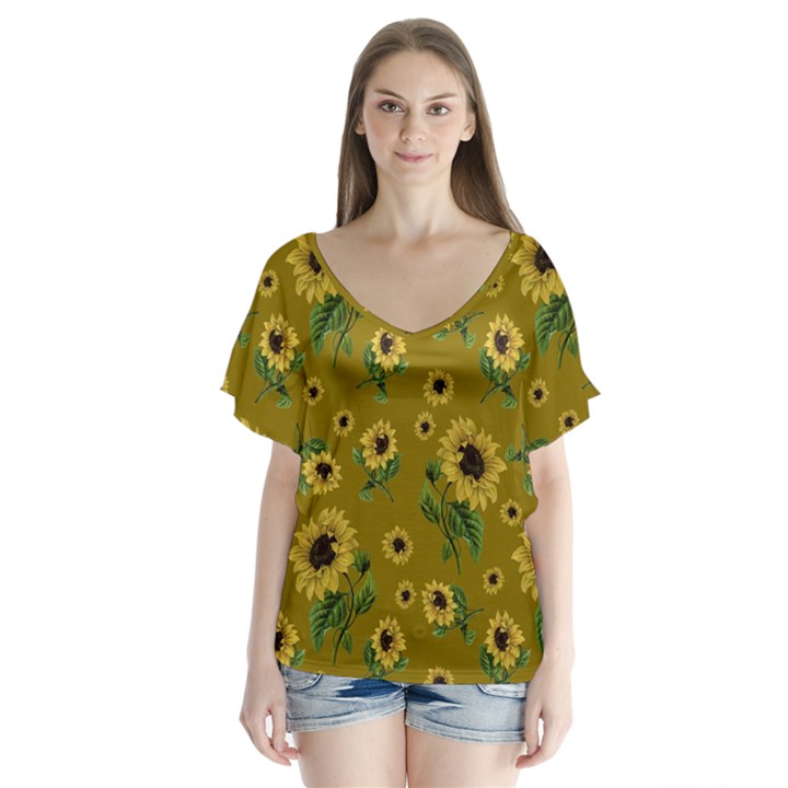 Sunflowers pattern Flutter Sleeve Top