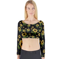 Sunflowers Pattern Long Sleeve Crop Top by Valentinaart