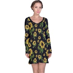 Sunflowers Pattern Long Sleeve Nightdress