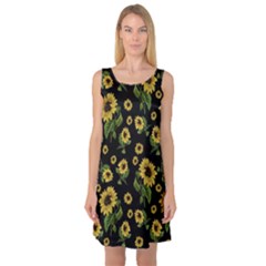 Sunflowers Pattern Sleeveless Satin Nightdress by Valentinaart