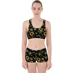 Sunflowers Pattern Work It Out Sports Bra Set by Valentinaart