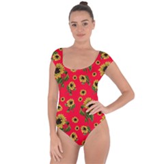 Sunflowers Pattern Short Sleeve Leotard  by Valentinaart