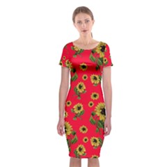 Sunflowers Pattern Classic Short Sleeve Midi Dress