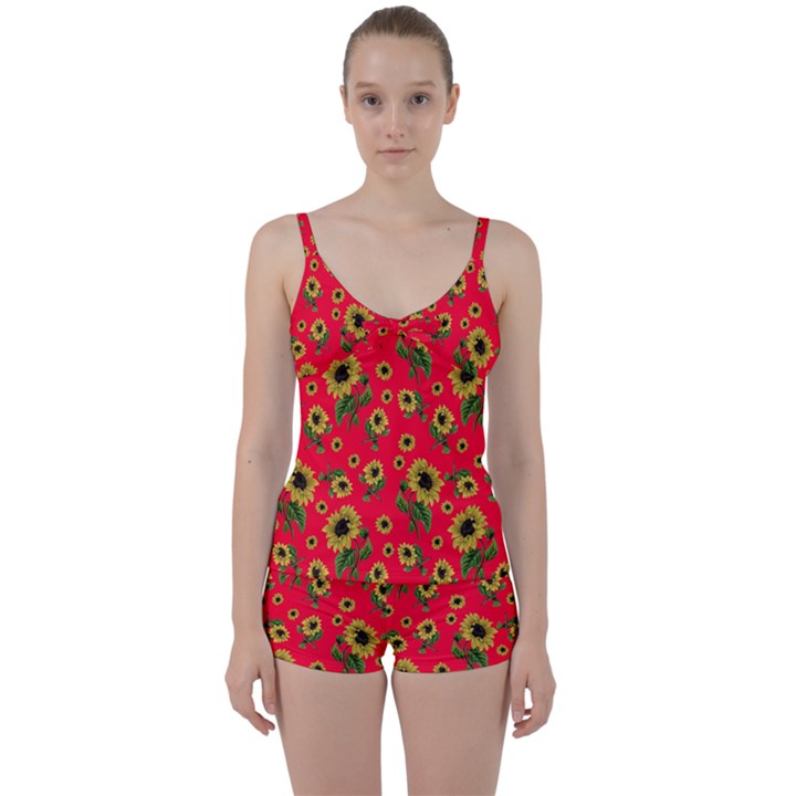 Sunflowers pattern Tie Front Two Piece Tankini