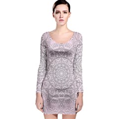 Pink Mandala Art  Long Sleeve Bodycon Dress by paulaoliveiradesign