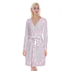 Pink Mandala Art  Long Sleeve Velvet Front Wrap Dress by paulaoliveiradesign