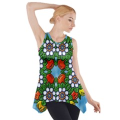 Cute Floral Mandala  Side Drop Tank Tunic by paulaoliveiradesign