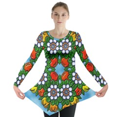 Cute Floral Mandala  Long Sleeve Tunic  by paulaoliveiradesign